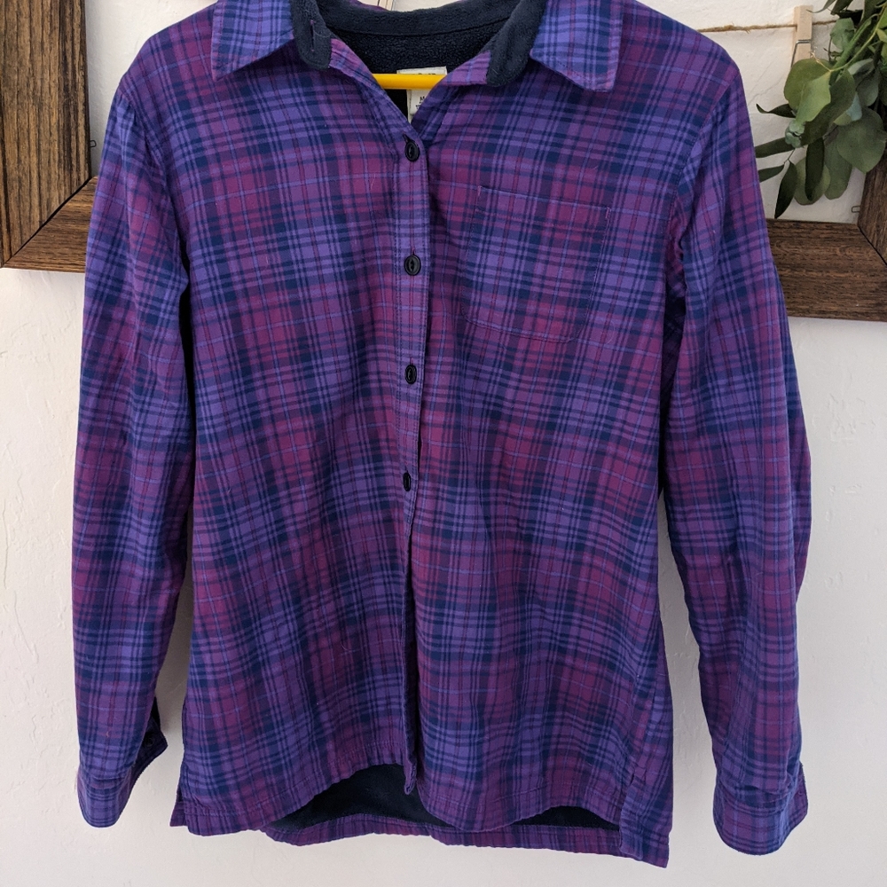 LL Bean Lined Purple Flannel Shirt